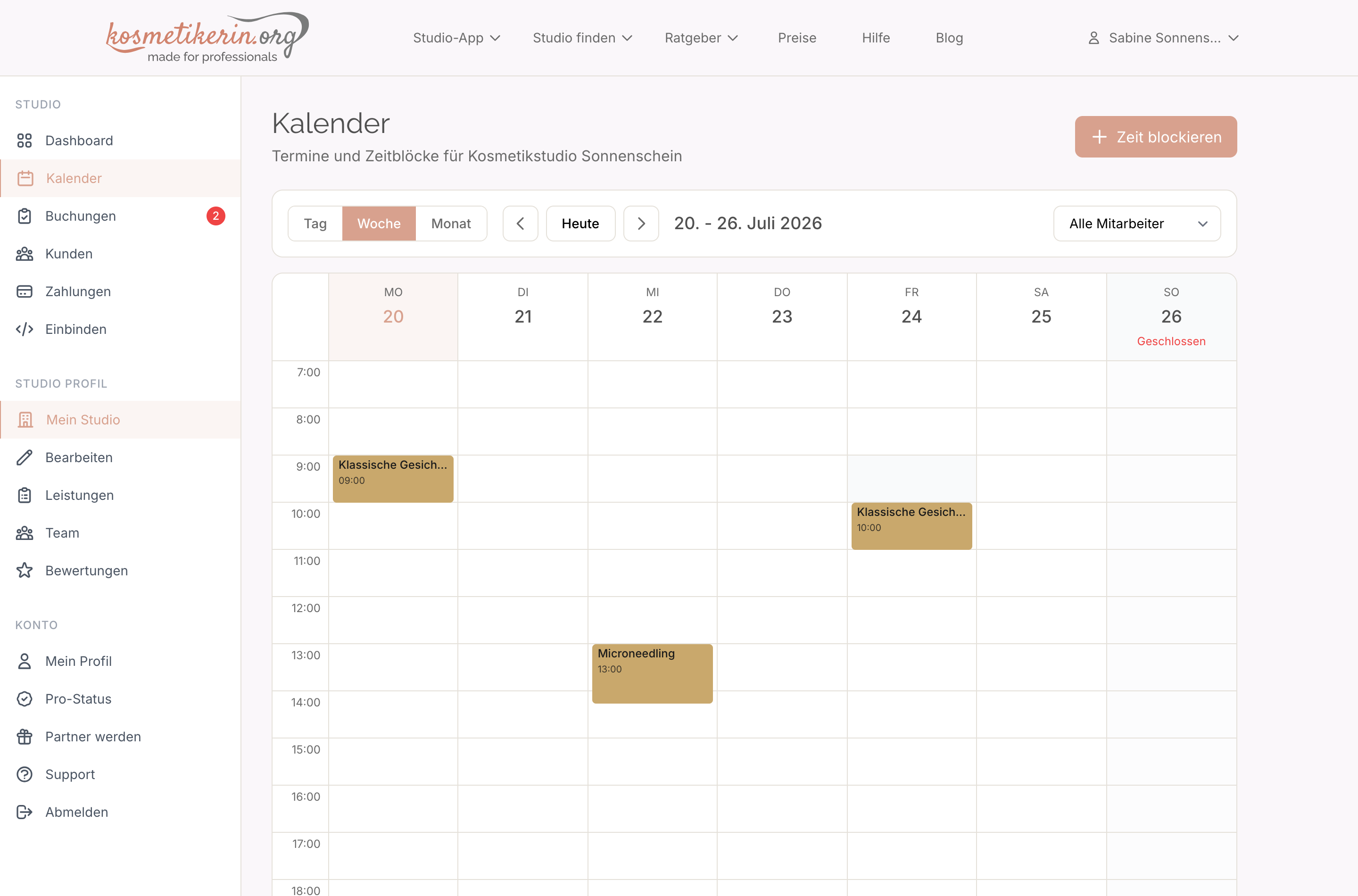 Terminkalender in der Studio-App