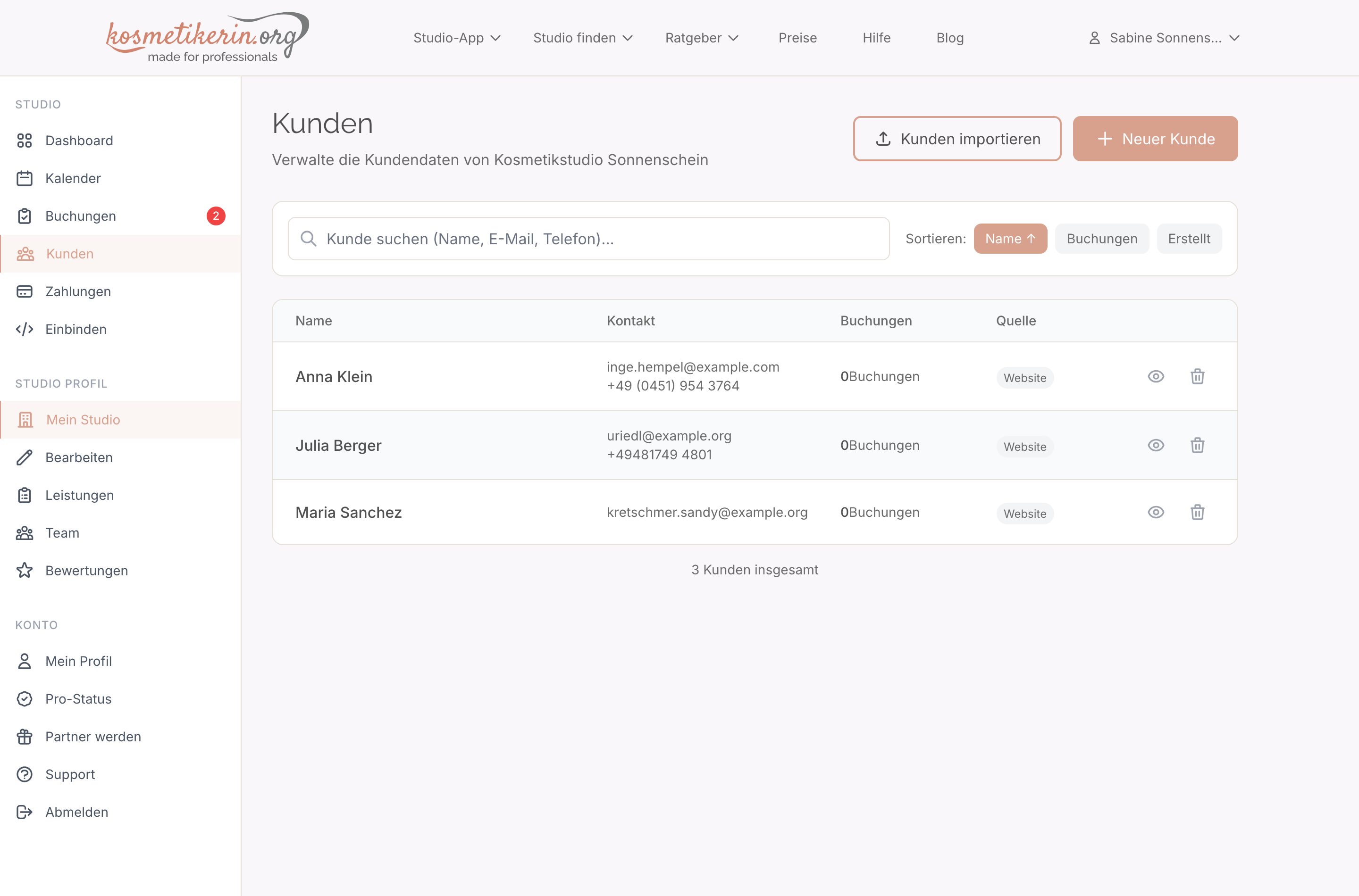 Digitale Kundenakte in der Studio-App
