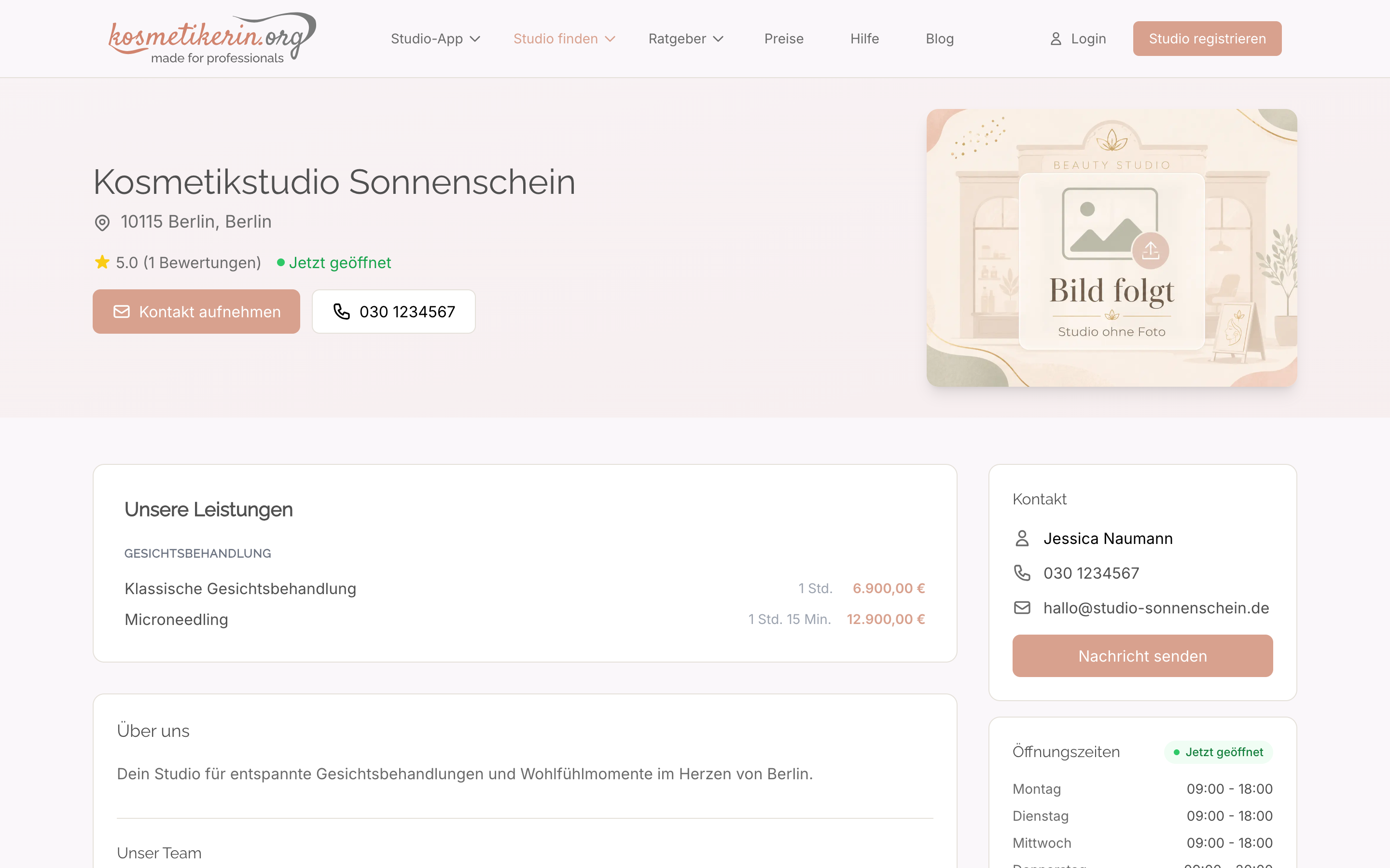 Öffentliches Studio-Profil im Verzeichnis