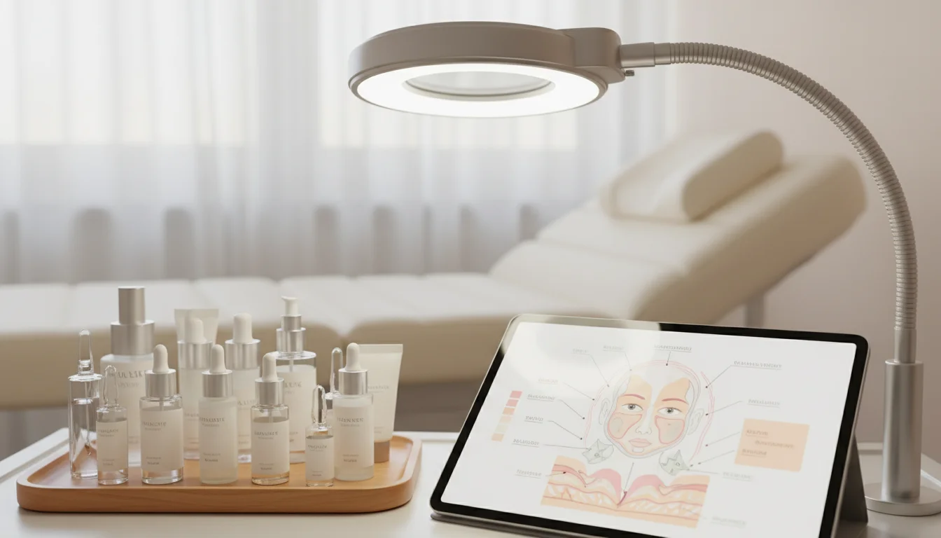 Professionelle Hautanalyse mit Lupenlampe und iPad