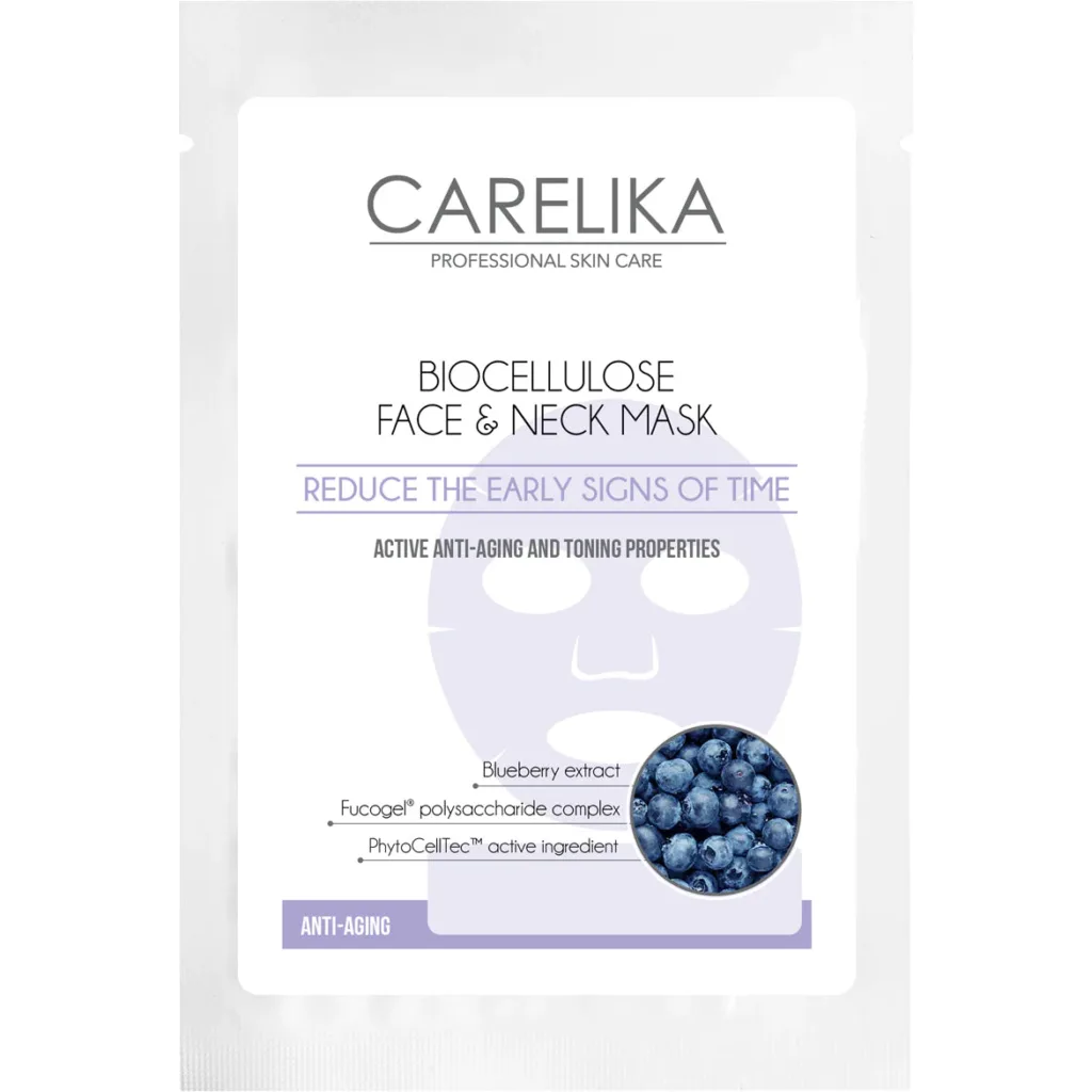CARELIKA Biocellulose Gesichts- und Halsmaske mit Heidelbeer-Extrakt und PhytoCellTec™