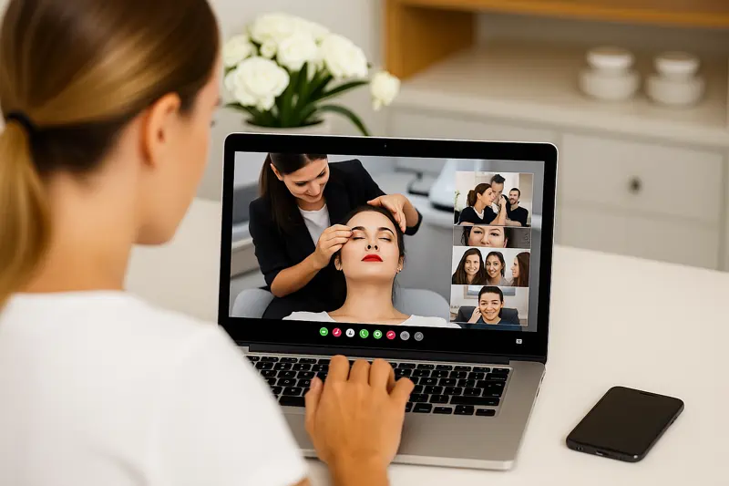 Kosmetikerin bei fortgeschrittener Schulung, moderne Beauty-Fortbildungen mit professioneller Ausrüstung