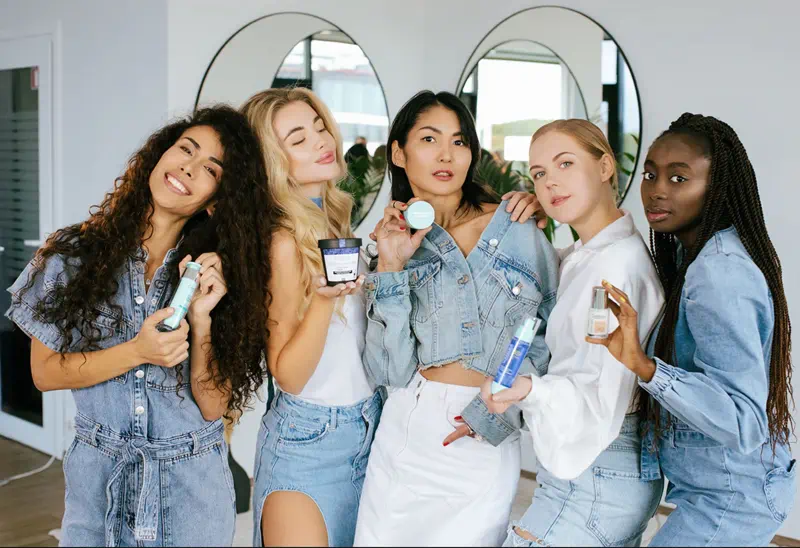 elegant cosmetic skincare products in professional beauty salon setting, french style, high-end beauty products